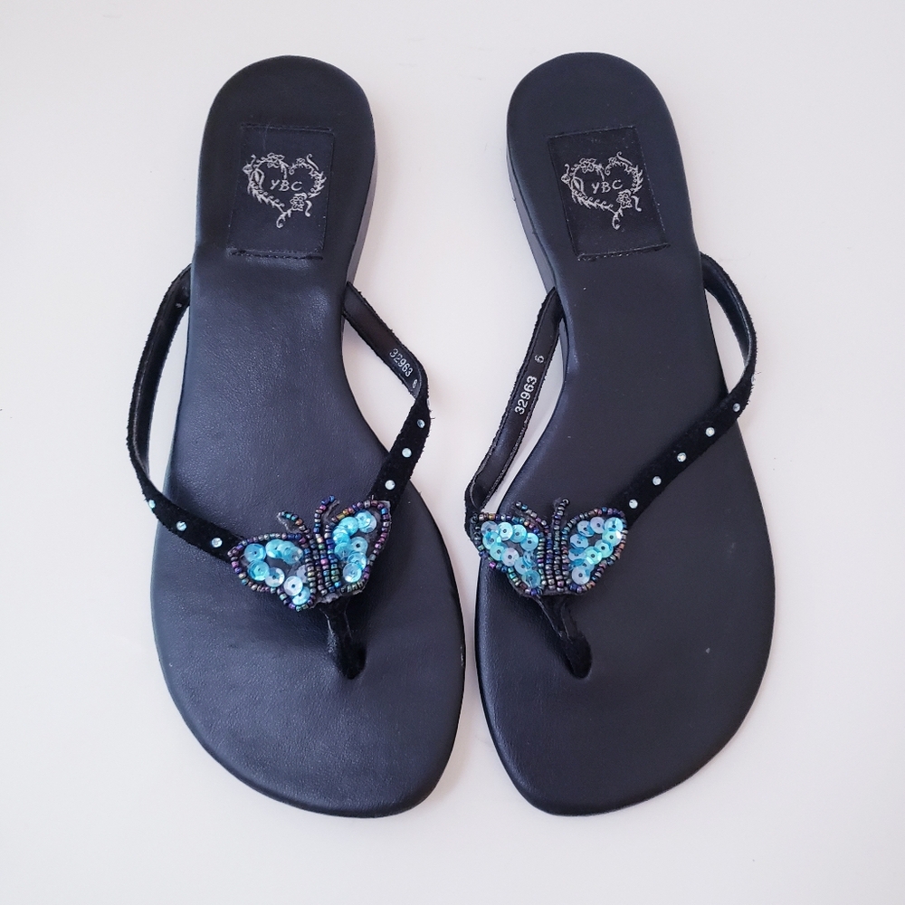 Vintage YBC Black Butterfly Sandals